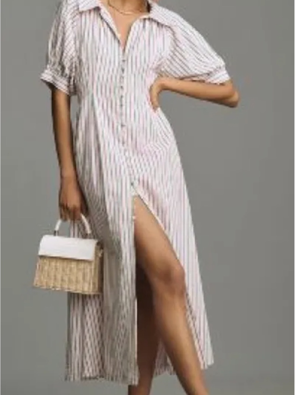 Anthropologie English Factory NWT white, green,and Pink Striped Midi Shirt Dress